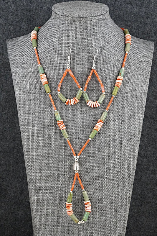 Spiny Oyster, Turquoise & Sterling Silver Necklace Set - Erika Brown