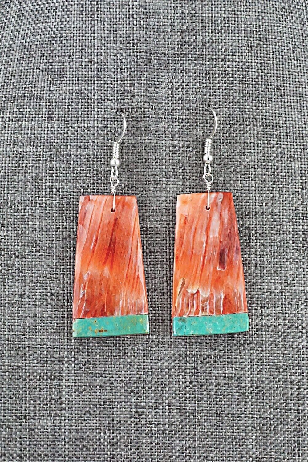 Spiny Oyster, Turquoise & Sterling Silver Earrings - Louise Pete
