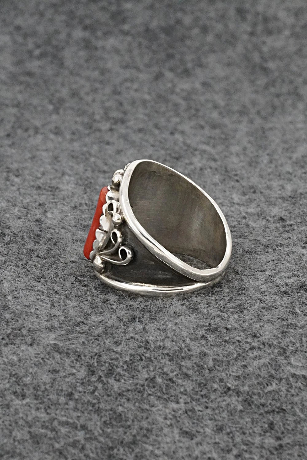 Turquoise, Coral & Sterling Silver Ring - Darrell Morgan - Size 10.5
