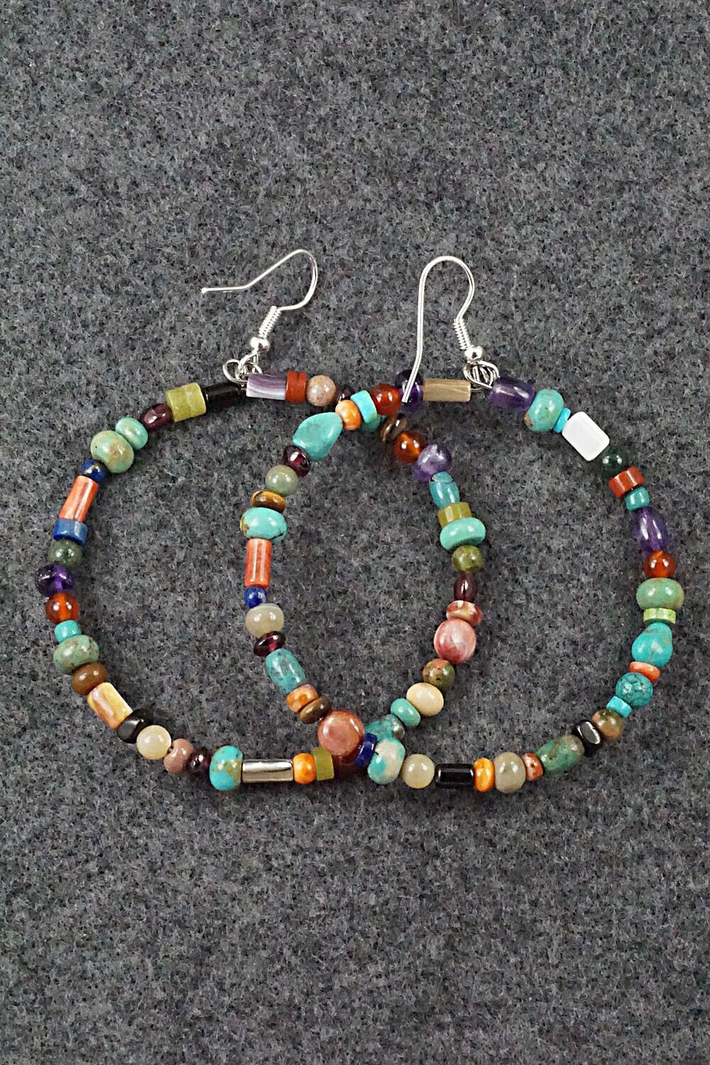 Multi Stone & Sterling Silver Hoop Earrings - Helen Tsosie