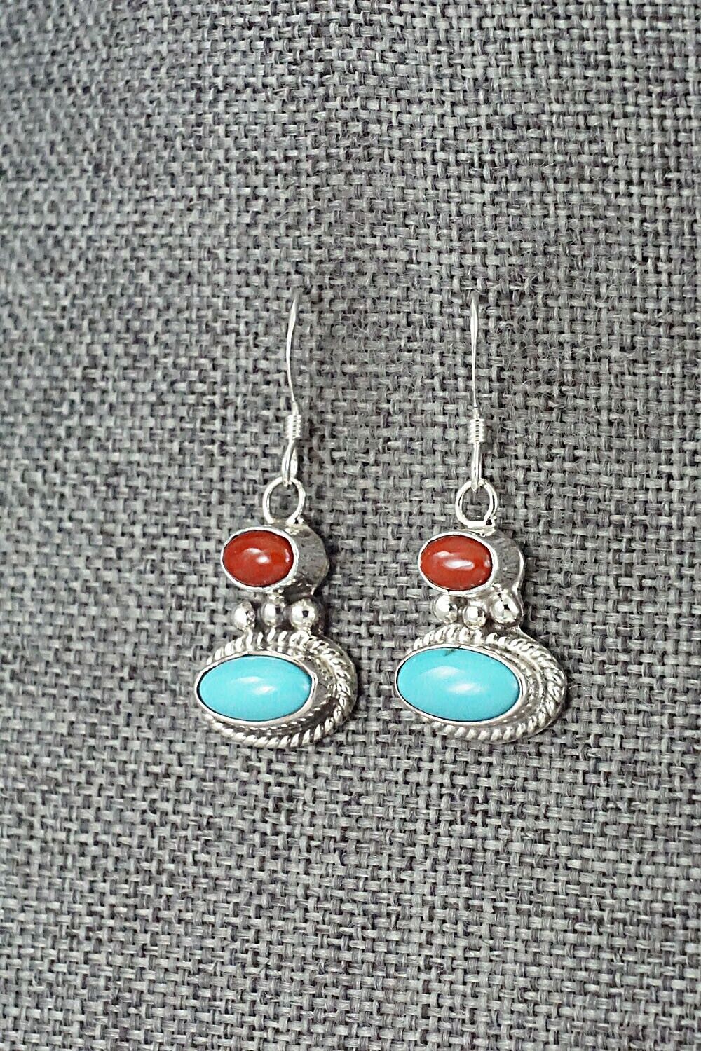 Turquoise, Coral & Sterling Silver Earrings - Annie Spencer