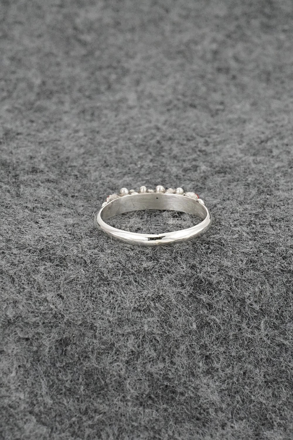 Coral & Sterling Silver Ring - April Haloo - Size 6.25