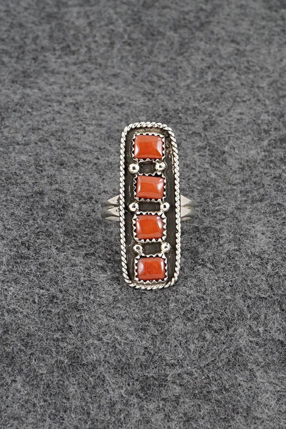 Coral & Sterling Silver Ring - Priscilla Reeder - Size 8