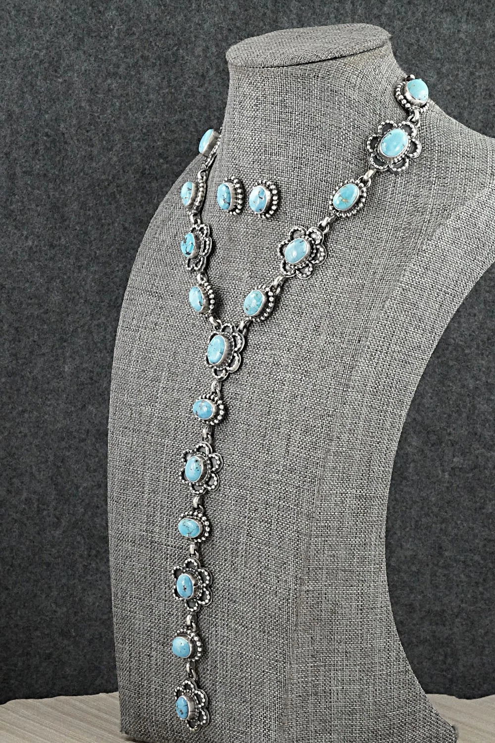 Turquoise & Sterling Silver Necklace and Earrings Set - Darrin Livingston
