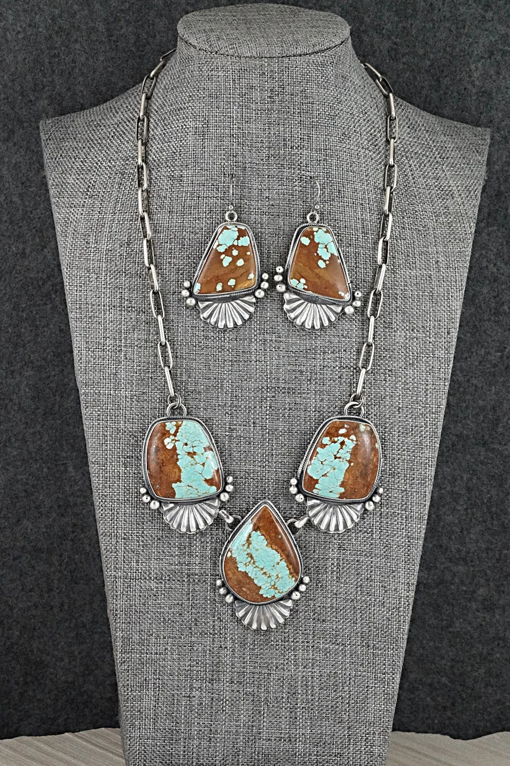 Turquoise & Sterling Silver Necklace and Earrings Set - Paul Livingston