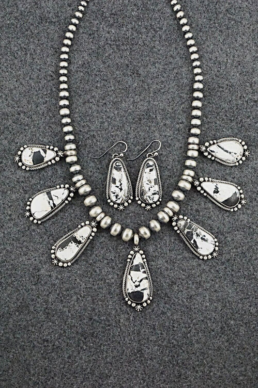 White Buffalo & Sterling Silver Necklace & Earrings Set - Diana Wylie
