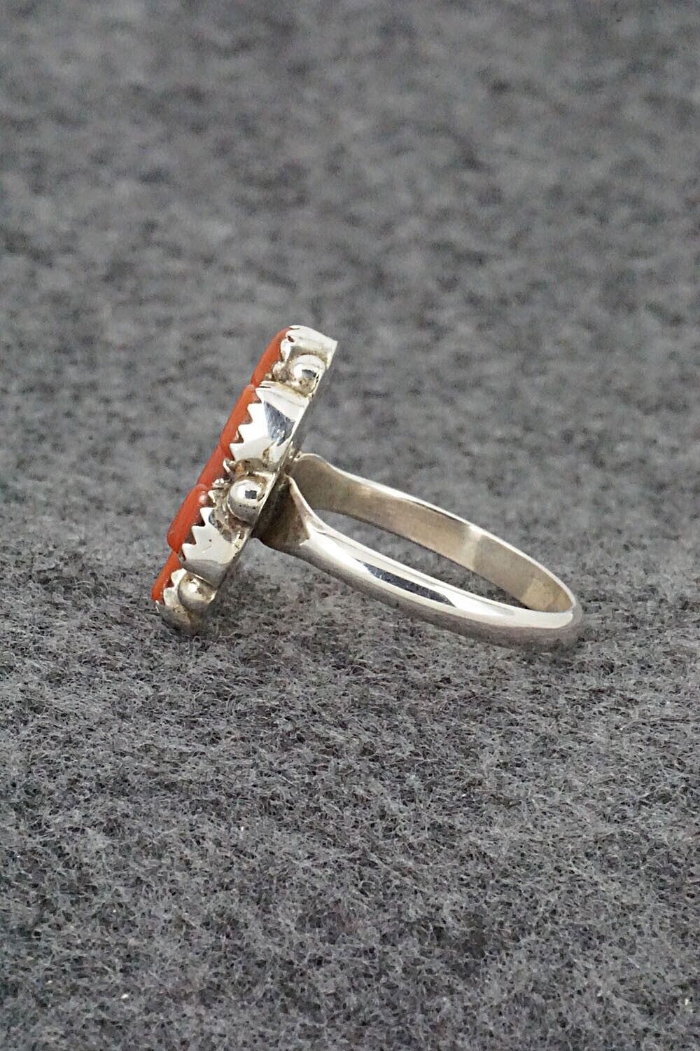 Coral & Sterling Silver Ring - Priscilla Reeder - Size 8