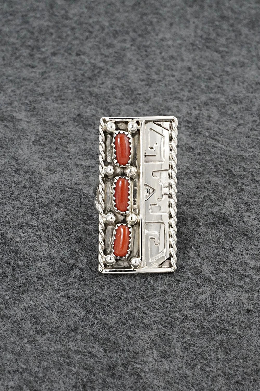 Coral & Sterling Silver Ring - Ronnie Spencer - Size 7