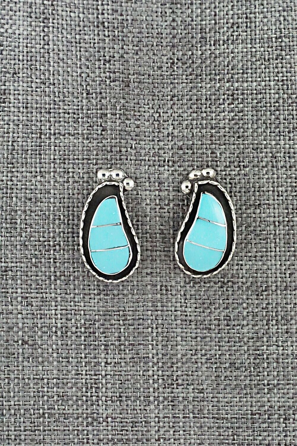 Turquoise & Sterling Silver Inlay Earrings - Susie Lowsayatee