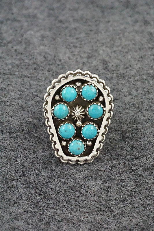 Turquoise & Sterling Silver Ring - Kenny Lonjose - Size 8.75