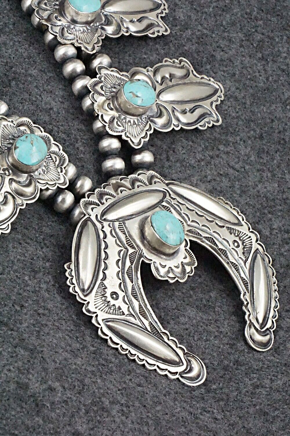 Turquoise & Sterling Silver Squash Blossom Necklace - Roland Dixson