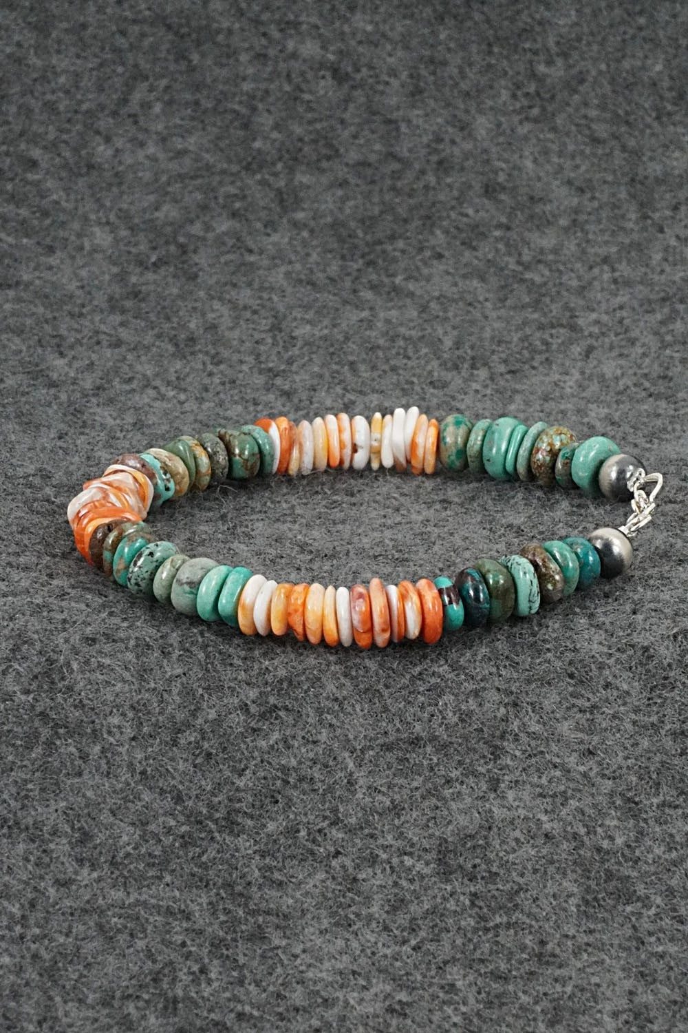 Turquoise, Spiny Oyster & Sterling Silver Bracelet - Doreen Jake