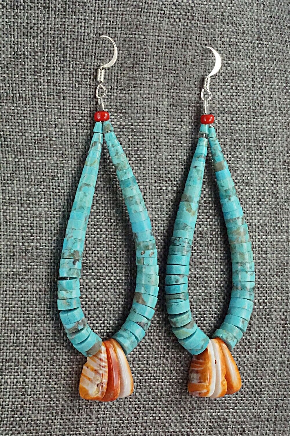 Turquoise, Spiny Oyster & Sterling Silver Earrings - Lupe Lovato