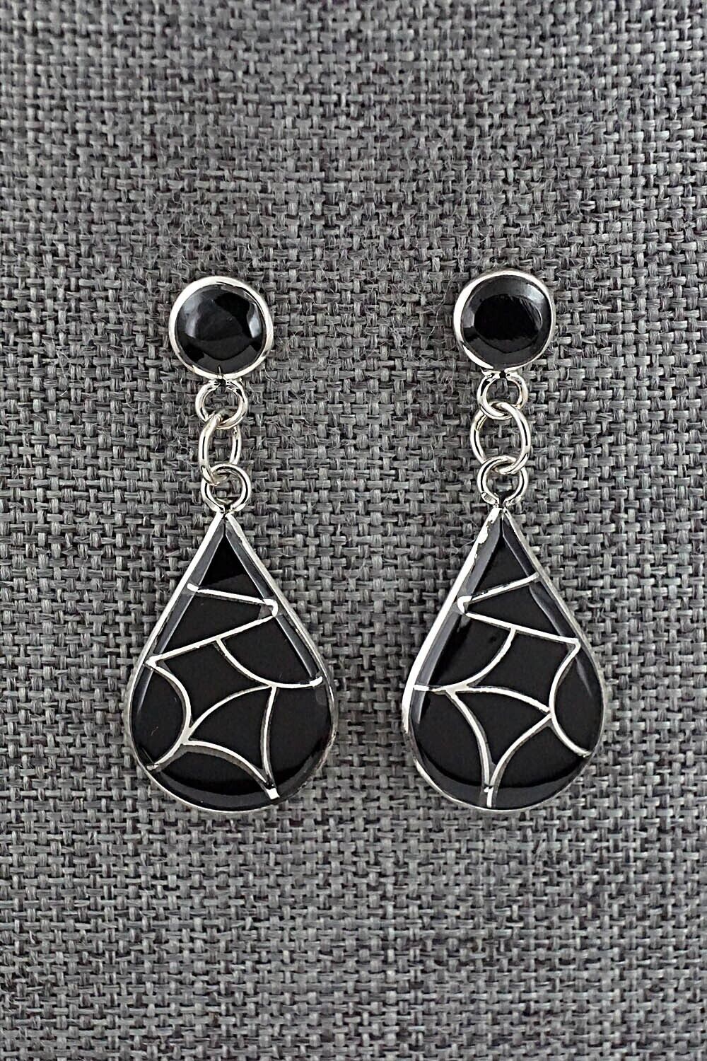 Onyx & Sterling Silver Inlay Earrings - Delorna Lahi