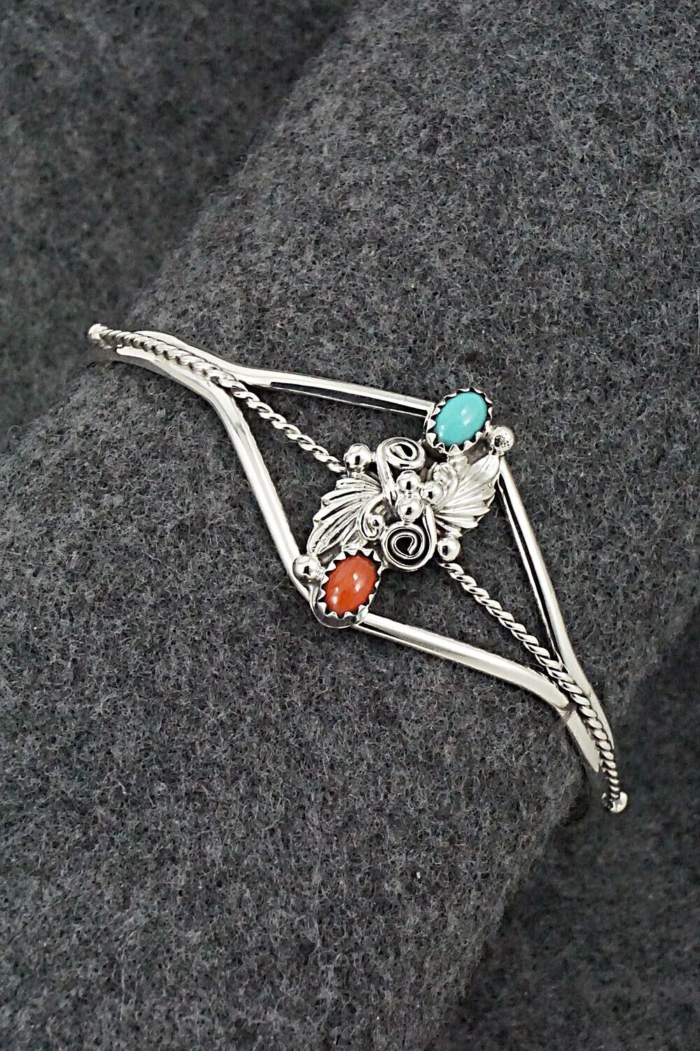 Turquoise, Coral & Sterling Silver Bracelet - William Begay