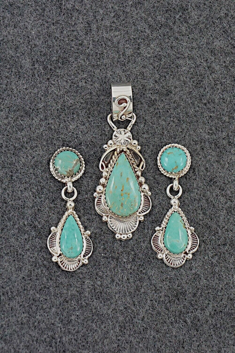 Turquoise & Sterling Silver Pendant & Earrings Set - Anthony Brown
