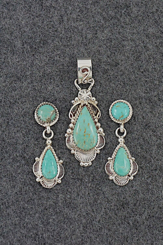 Turquoise & Sterling Silver Pendant & Earrings Set - Anthony Brown