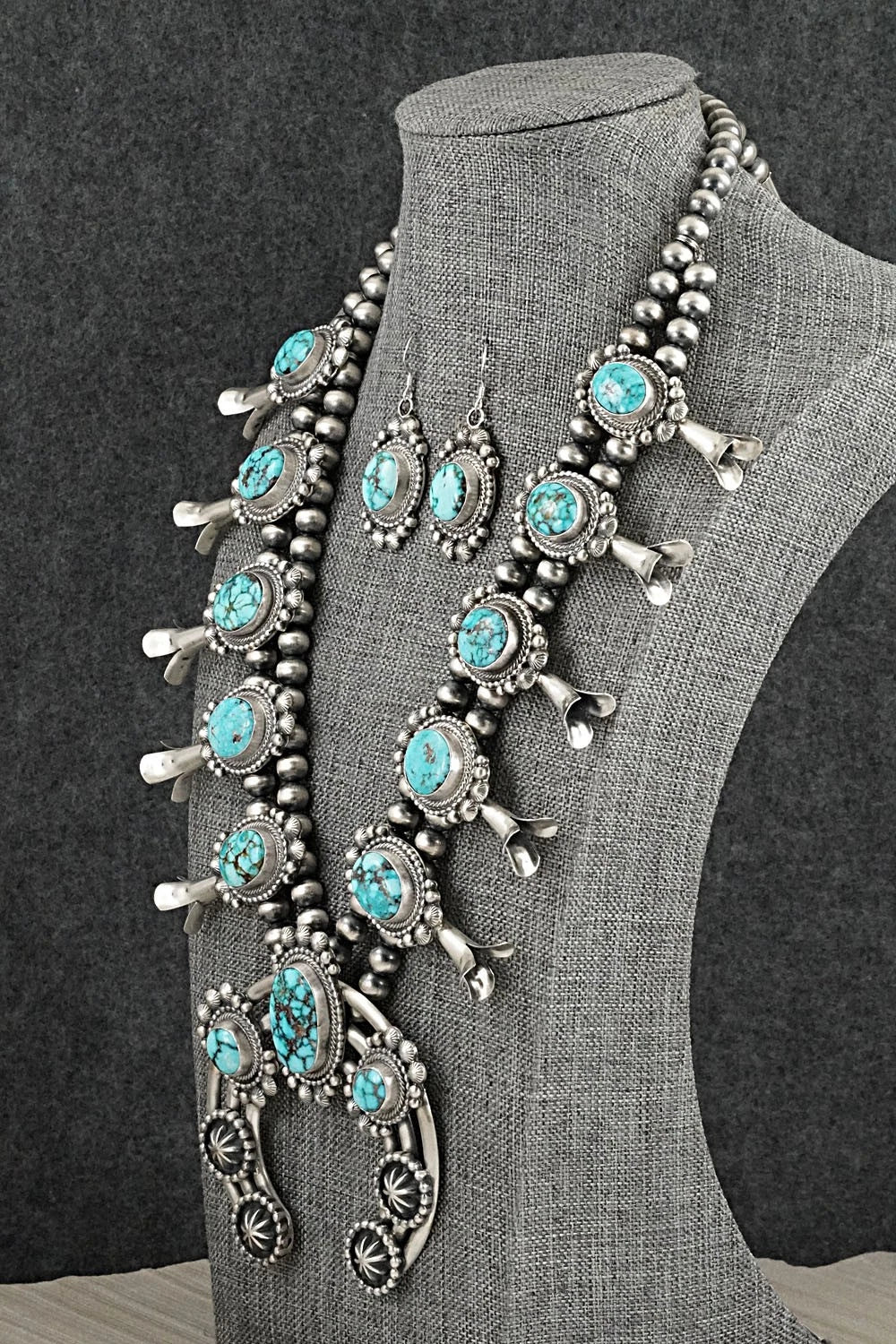 Turquoise & Sterling Silver Squash Blossom Set - Tom Lewis