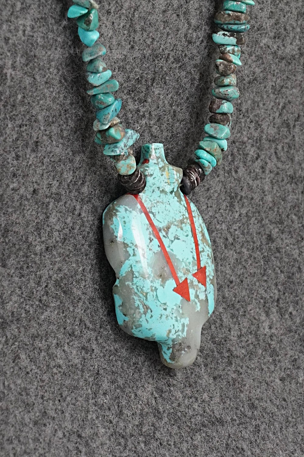 Turquoise Zuni Fetish Carving & Sterling Silver Necklace - Bernard Laiwakete