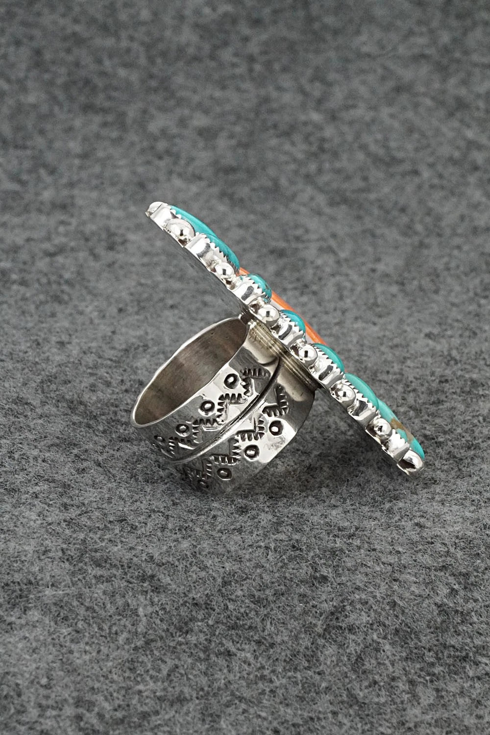 Turquoise, Spiny Oyster & Sterling Silver Ring - Anthony Brown - Size 10.5