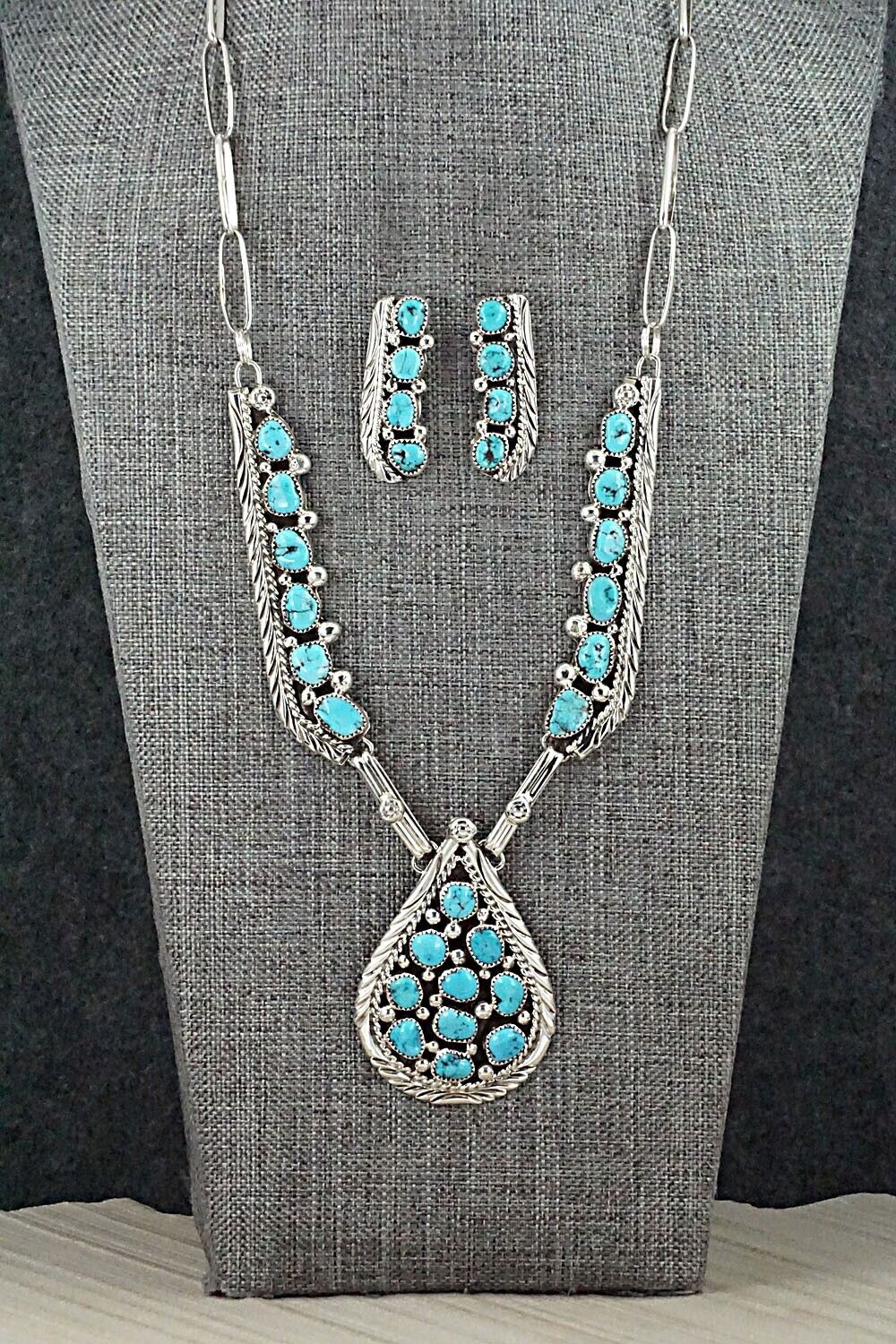 Turquoise & Sterling Silver Necklace and Earrings Set - Darlene Begay