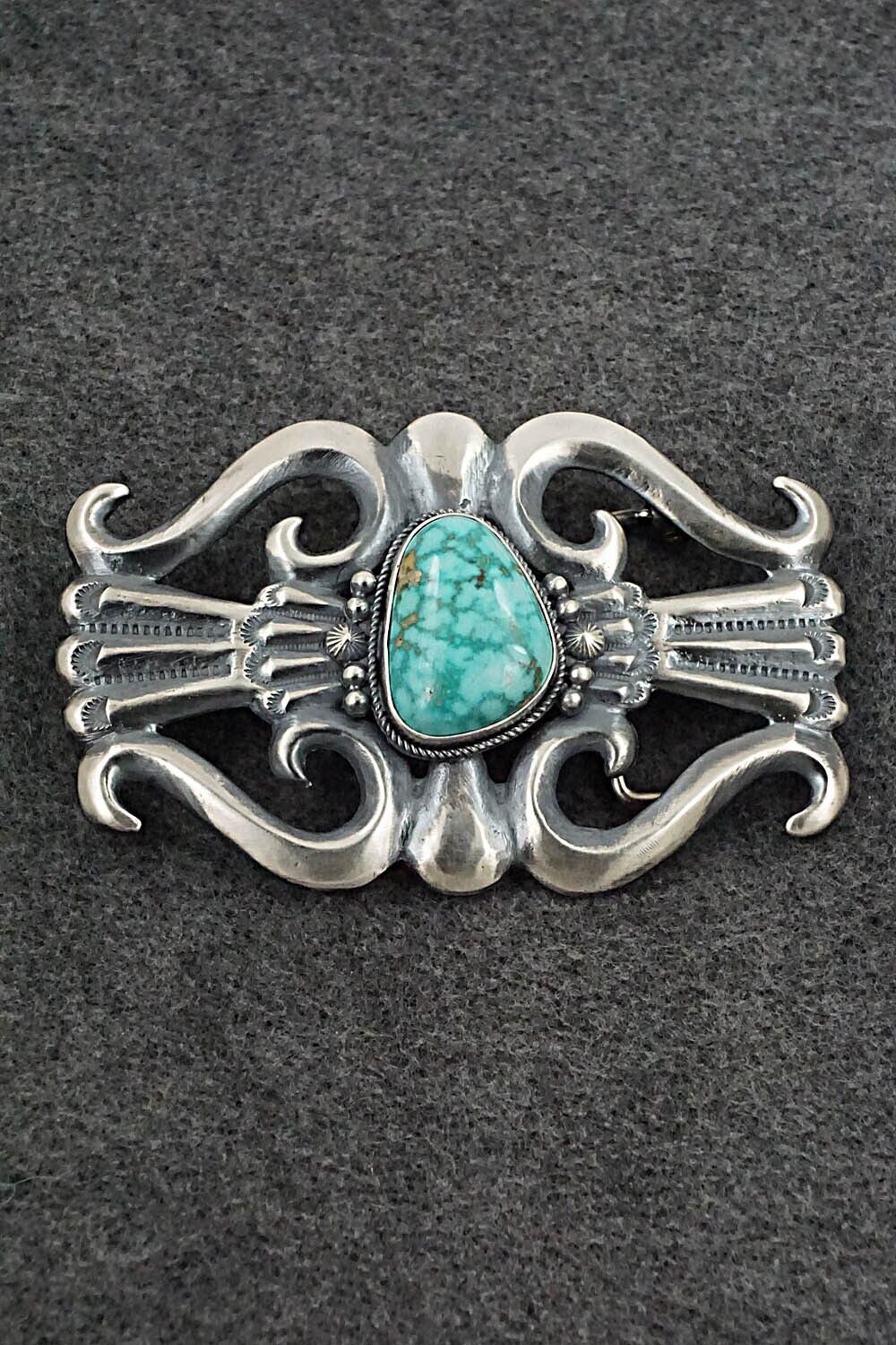 Turquoise & Sterling Silver Belt Buckle - Harrison Bitsue