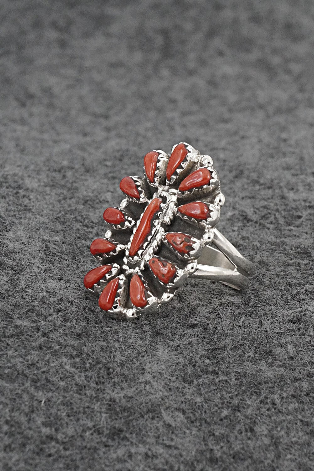 Coral & Sterling Silver Ring - George Gasper - Size 7.5
