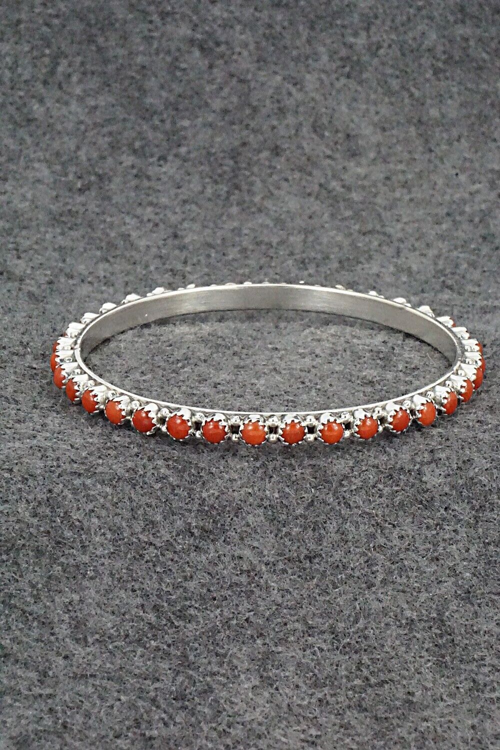 Coral & Sterling Silver Bangle Bracelet - Gaynell Parker