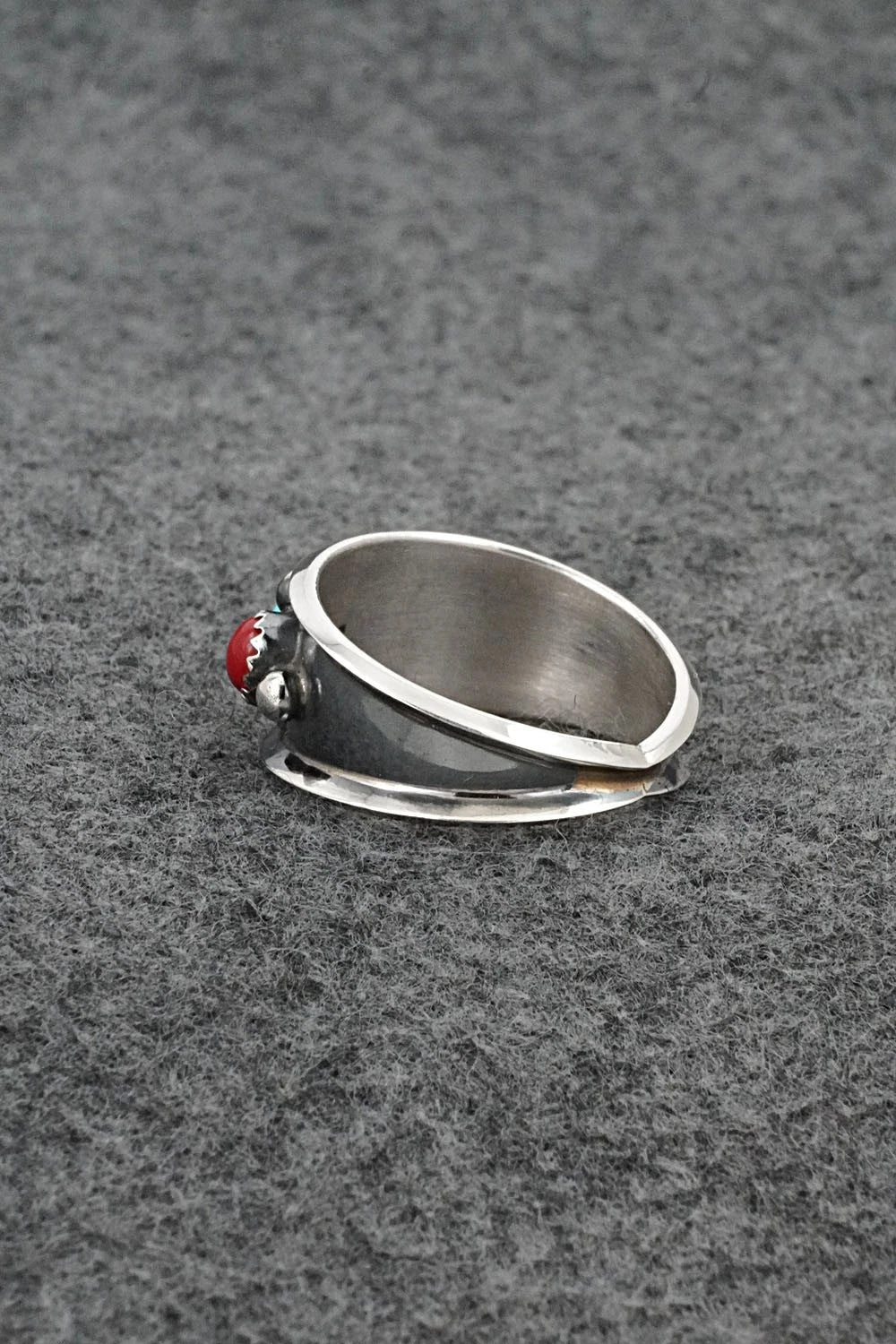 Turquoise, Coral & Sterling Silver Ring - Paul Largo - Size 12