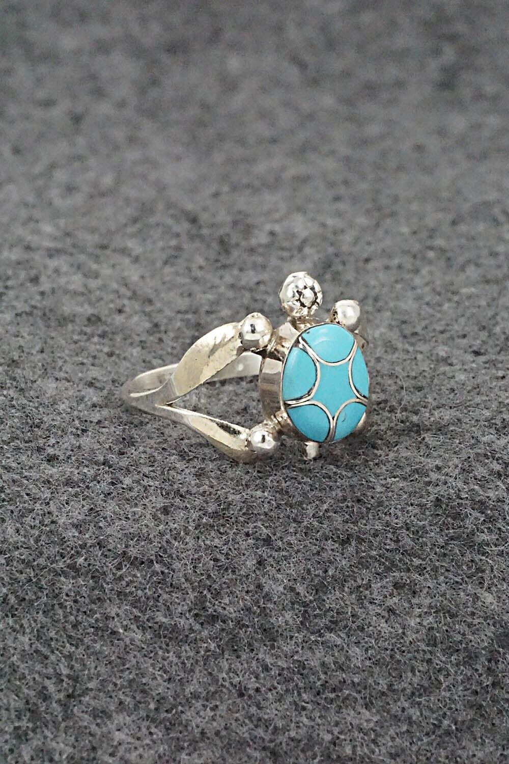 Turquoise & Sterling Silver Inlay Ring - Amelida Peynetsa - Size 9