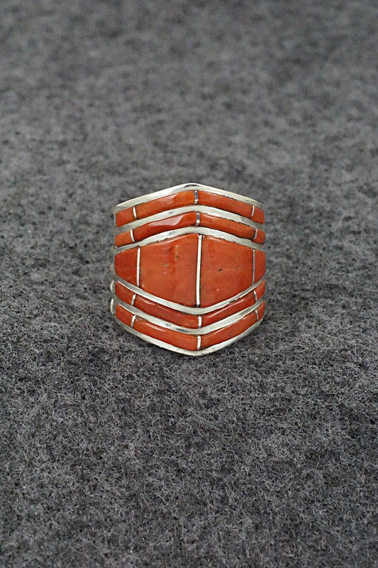 Coral & Sterling Silver Ring - Andrew Enrico - Size 8.5