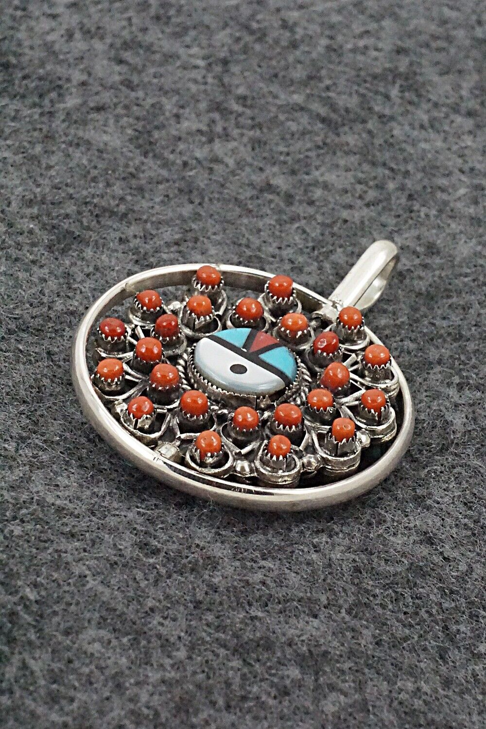 Coral, Turquoise & Sterling Silver Reversible Pendant - Wayne Johnson Sr.