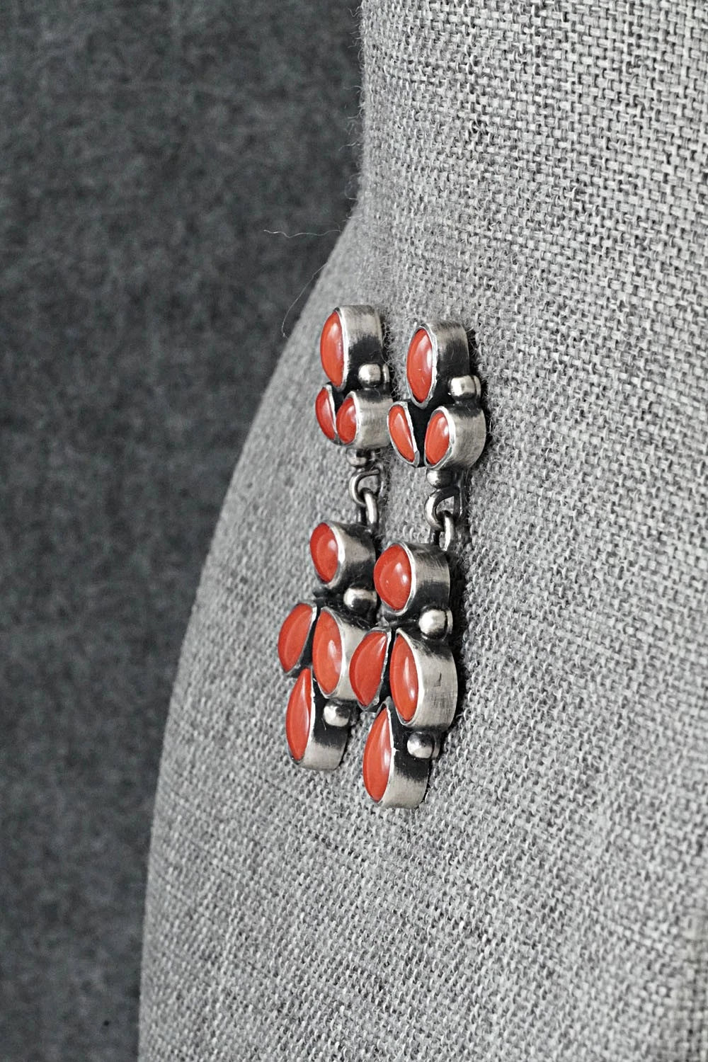 Coral & Sterling Silver Earrings - Angela Martin