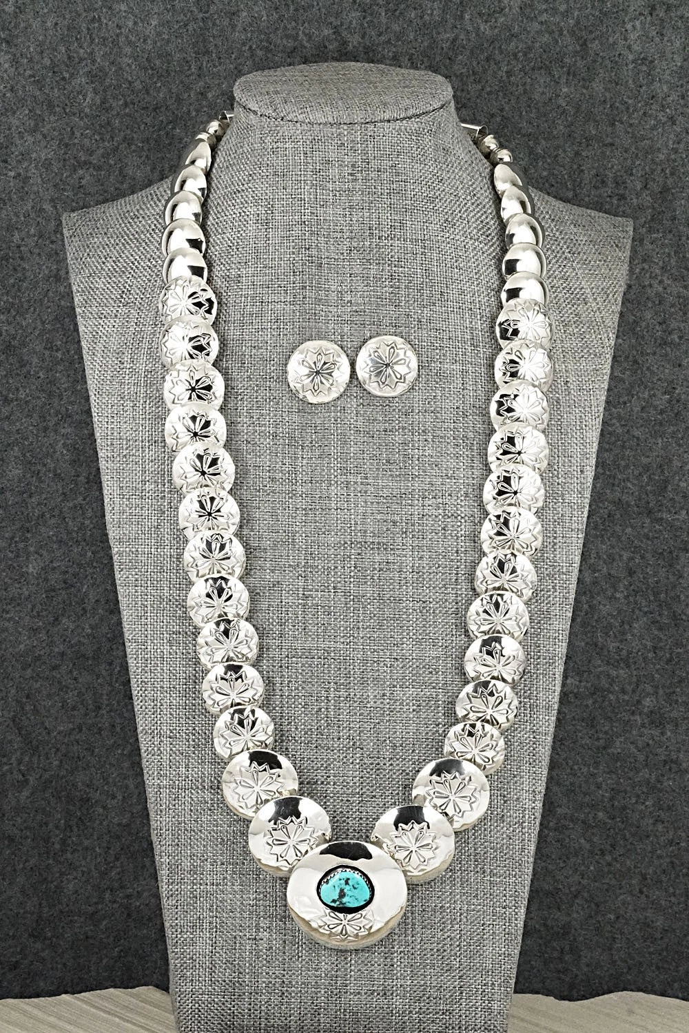 Turquoise Sterling Silver Necklace and Earrings Set - Tim Thompson