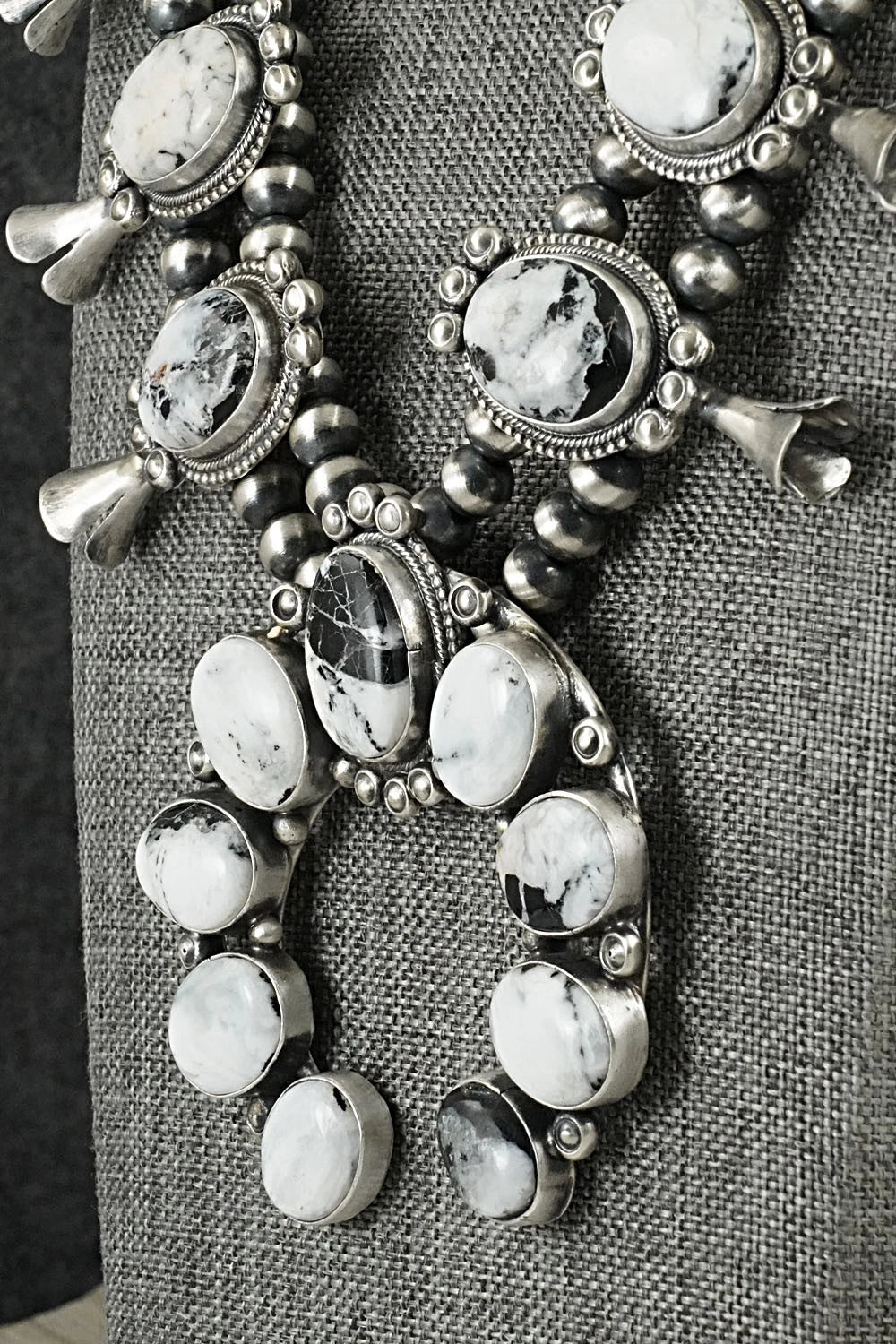 White Buffalo & Sterling Silver Squash Blossom Set - Darrin Livingston