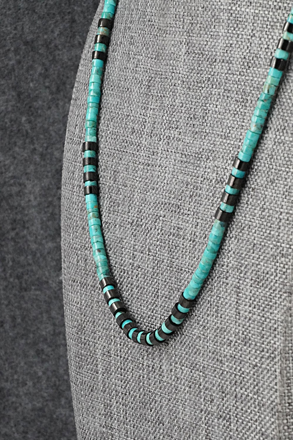 Turquoise, Onyx & Sterling Silver Necklace 19" - Helen Tsosie