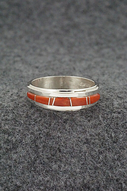 Coral & Sterling Silver Inlay Ring - Wilbert Muskett Jr. - Size 10