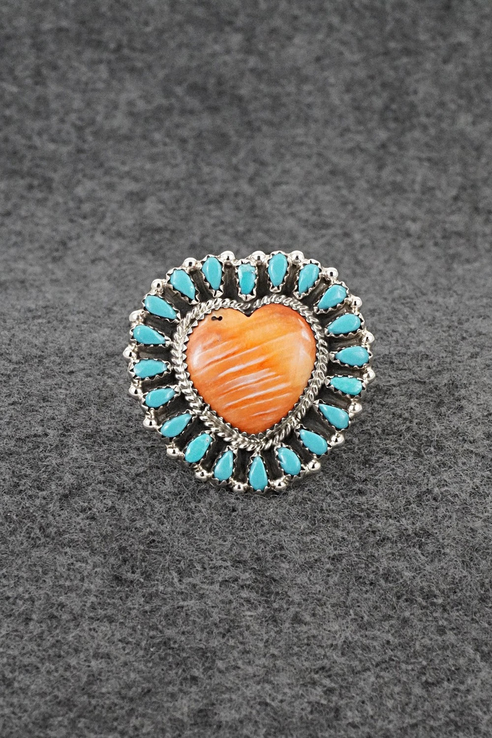 Turquoise, Spiny Oyster & Sterling Silver Ring - Elton James - Size 9