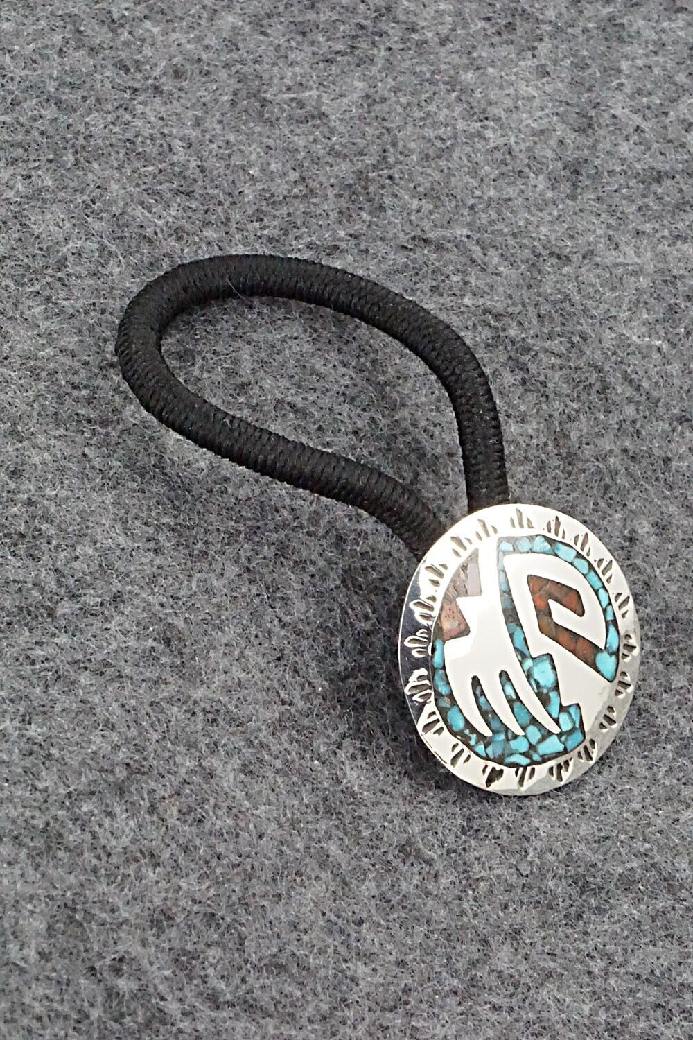 Turquoise, Coral & Sterling Silver Hair Tie - Joleen Yazzie