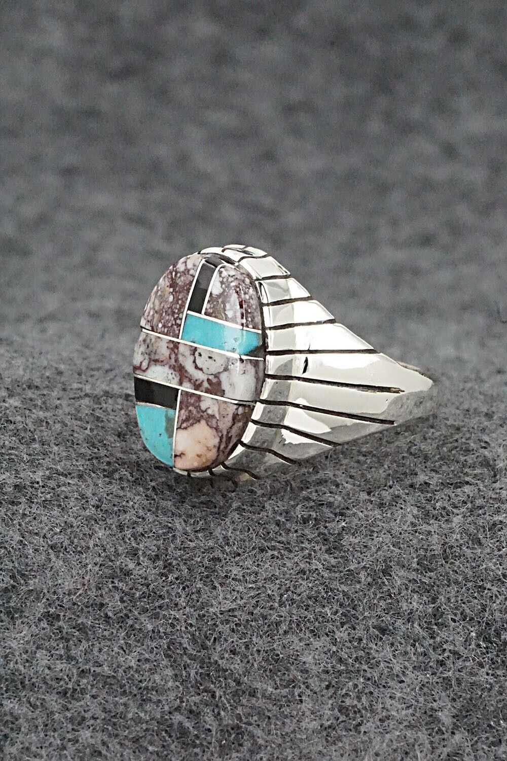 Wild Horse, Turquoise, Onyx & Sterling Silver Ring - Trevor Jack - Size 13