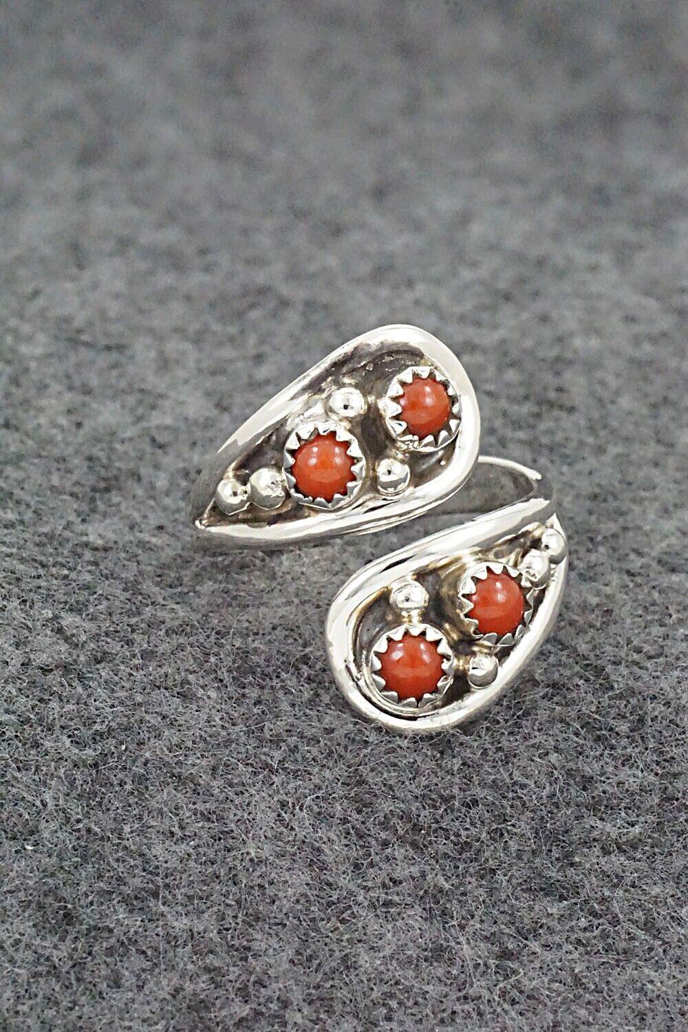 Coral & Sterling Silver Ring - Annette Chiquito - Size 8.5