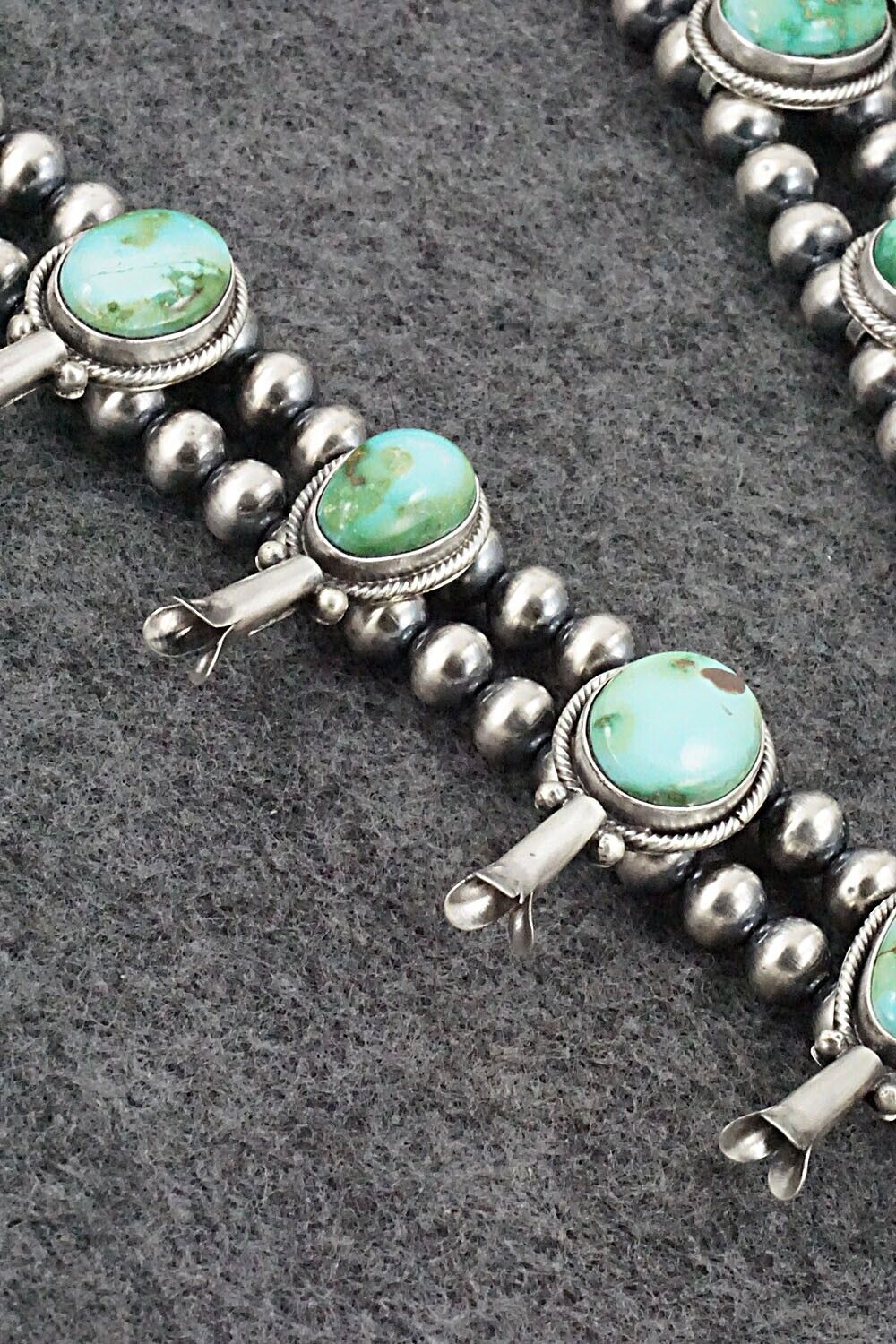 Turquoise & Sterling Silver Squash Blossom Necklace - Tom Lewis