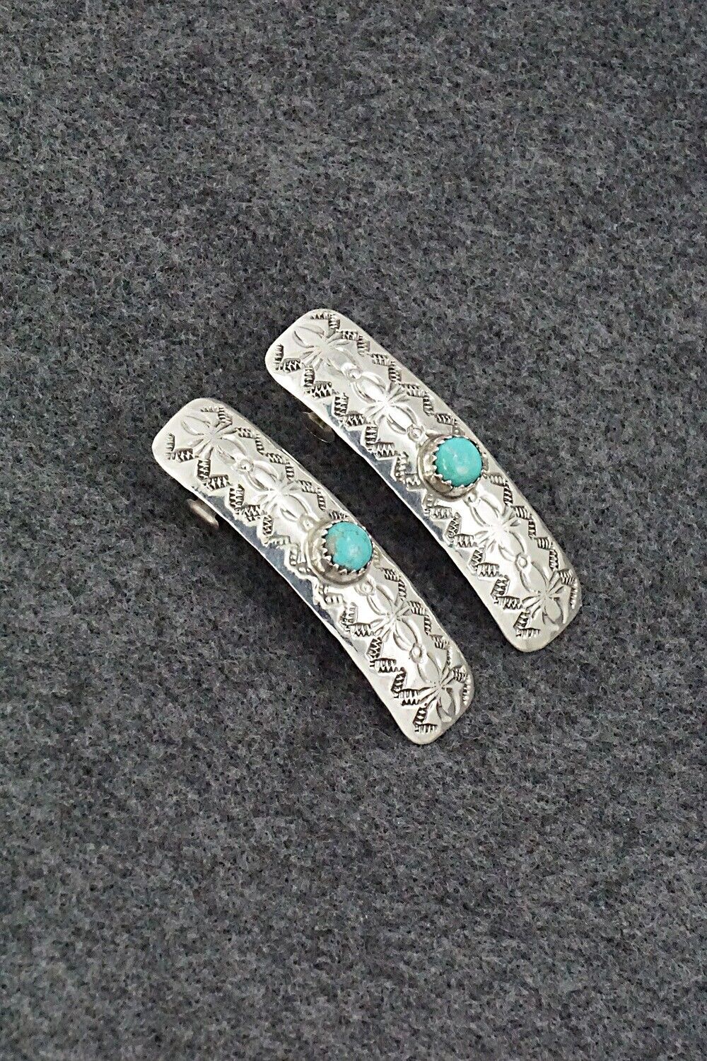 Turquoise & Sterling Silver Mini Hair Barrettes - Betty Laughing