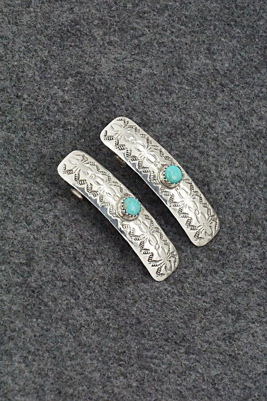 Turquoise & Sterling Silver Mini Hair Barrettes - Betty Laughing