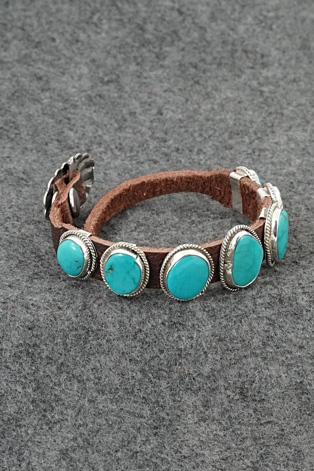 Turquoise, Sterling Silver & Leather Bracelet - Rosita Charlie
