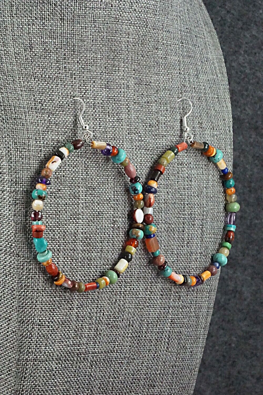 Multi Stone & Sterling Silver Hoop Earrings - Helen Tsosie