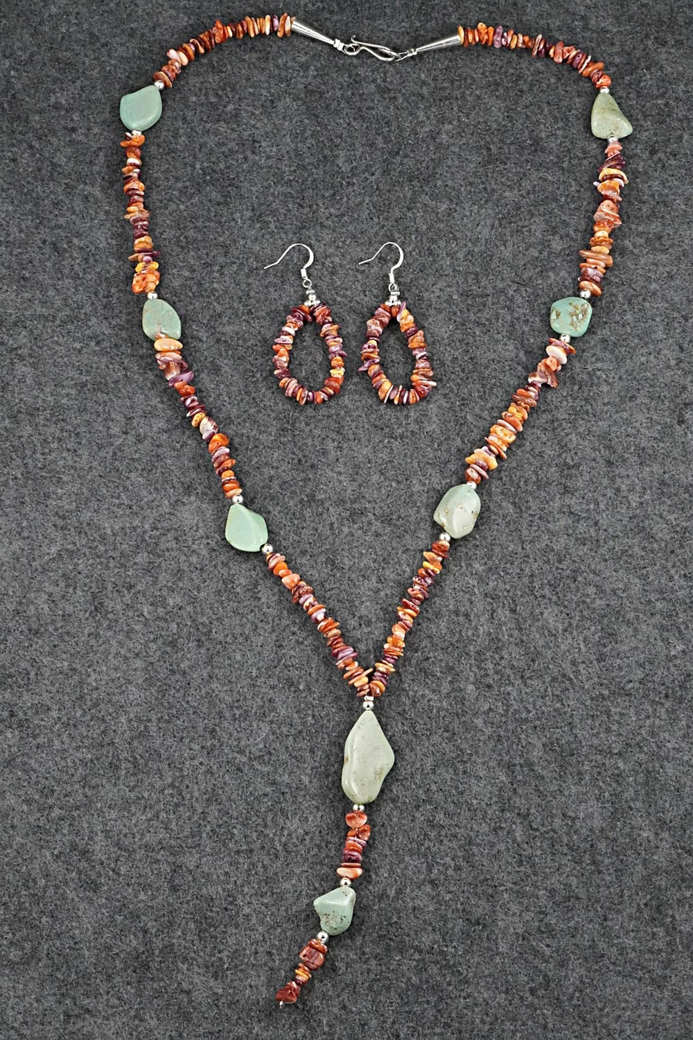 Spiny Oyster, Turquoise & Sterling Silver Necklace Set - Erika Brown