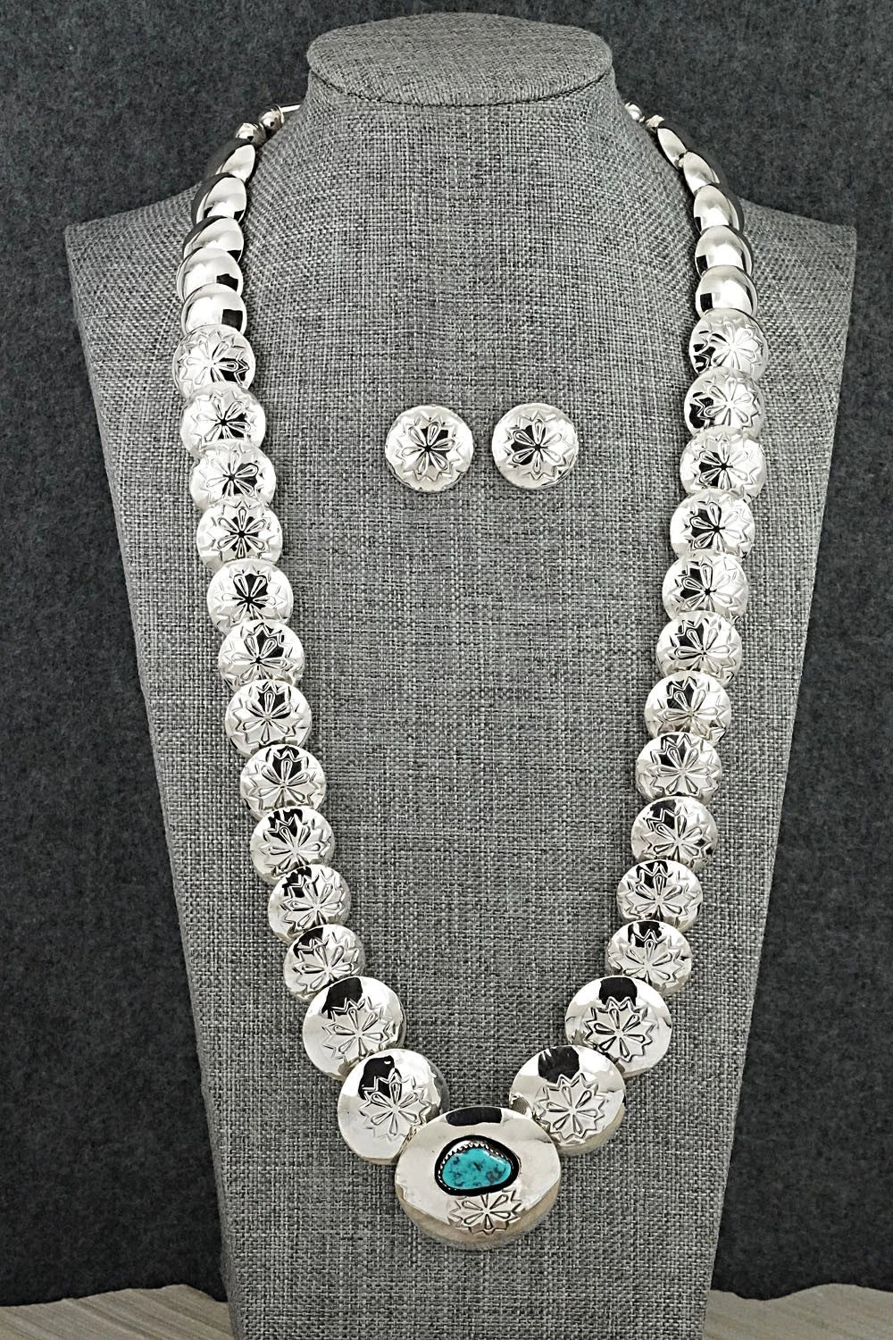 Turquoise & Sterling Silver Necklace and Earrings Set - Tim Thompson