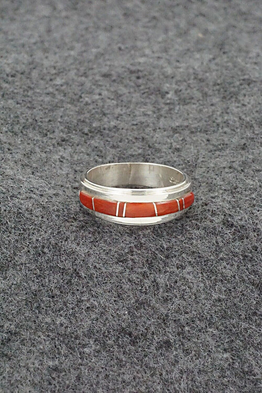 Coral & Sterling Silver Inlay Ring - Wilbert Muskett Jr. - Size 8