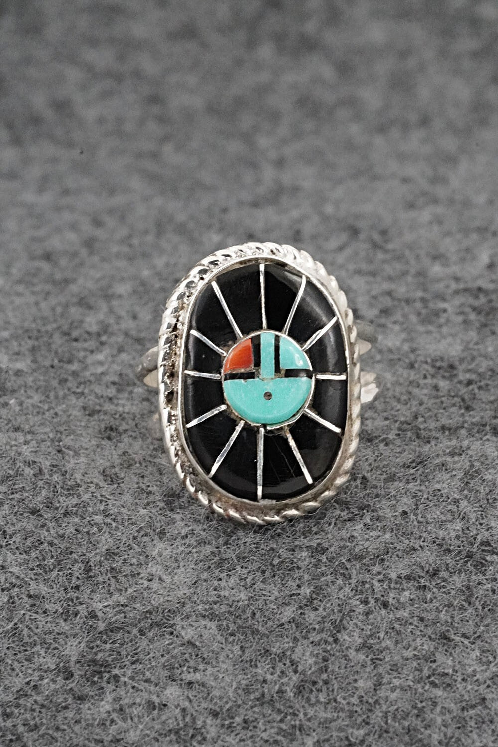 Multi-Stone & Sterling Silver Inlay Ring - Ola Eriacho - Size 8.5